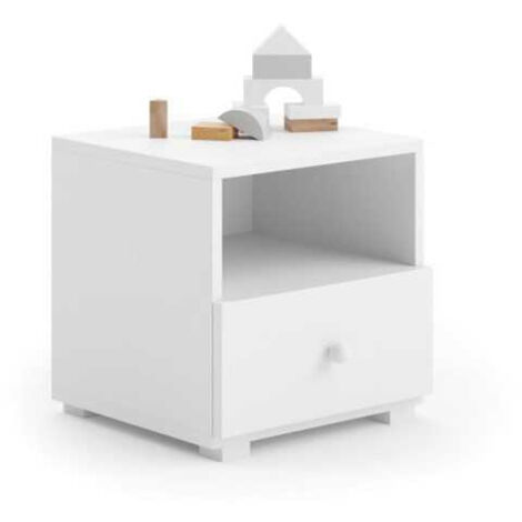 Table de chevet Emi blanche - poignée blanche (1/4)