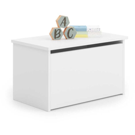 Coffre à jouets Daria blanc – Construction robuste en panneau stratifié – Accès facile avec vérin à gaz – Pour chambre d'enfant
