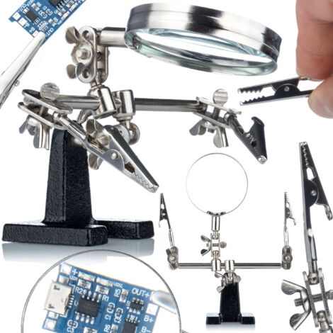 Terza Mano Con Lente D'Ingrandimento 60mm E 2 Pinze A Coccodrillo - Supporto Per Saldature E Bricolage