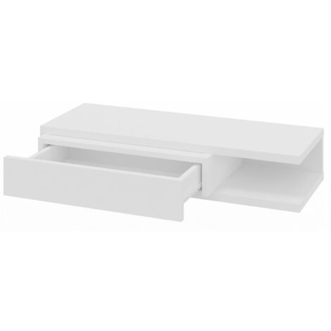 Console suspendue blanche 80x30cm – Panneau stratifié résistant aux rayures – Tiroir coulissant sur glissières – Rangement ouvert (1/4)