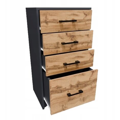 Buffet contemporain 4 tiroirs en panneau stratifié 45 x 35 x 85 cm – Résistant aux rayures et à l'humidité – Tiroirs avec glissières métalliques – ROB (1/5)