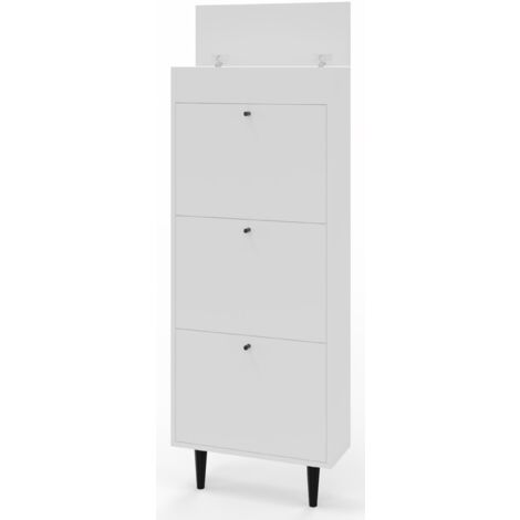 Meuble à chaussures blanc DOTTI 531 avec compartiment de rangement (1/4)