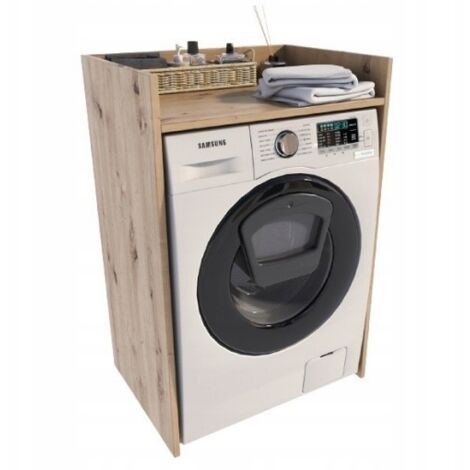 Meuble machine à laver chêne artisanal 66 x 51,8 cm – Hauteur 98 cm – Panneau stratifié 18 mm – Rangement optimisé