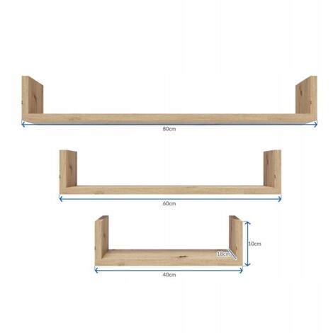 Étagère suspendue EX3 LARGE en chêne artisanal, lot de 3 étagères (1/5)