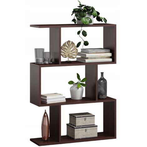 Bibliothèque à 3 niveaux BASK Wengé - Étagère de Rangement Style contemporain - 76.4 x 28 x 107
