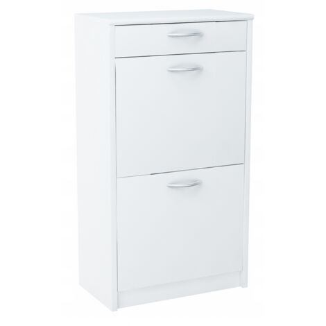 Meuble à chaussures 2D1S BLANC avec coffre à tiroirs (1/4)