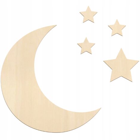 Décoration chambre enfant, socle en bois, lune, 4 étoiles, ensemble mural (1/5)