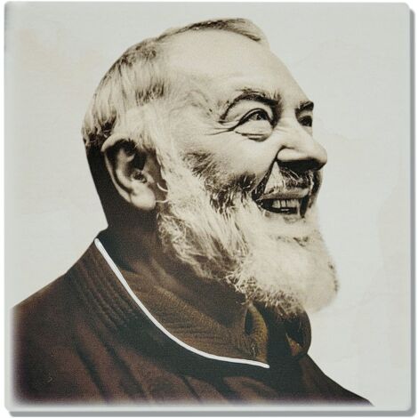 Photo de Padre Pio peinte sur bois Taille: 12,5x12,5 cm UGS : ESF198238 (1/2)