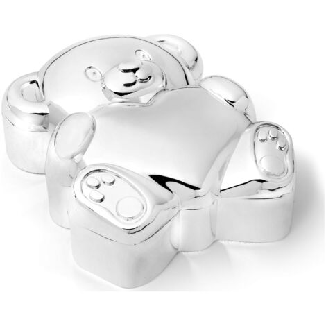 Coffret en argent pour la première dent ou mèche de cheveux, un ours en peluche avec un coeur gravé Taille: 57x47x24 mm UGS : ZV6027261 (1/2)