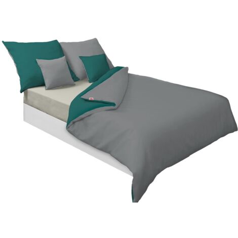 Literie satin double face 140x200 + 70x80 mais. vert/gris foncé MATEX (1/5)