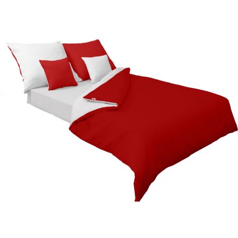 Literie satin double face 160x200 +2x70x80 blanc/rouge MATEX (1/3)