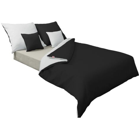 Literie satin double face 140x200 + 70x80 blanc/noir MATEX (1/4)