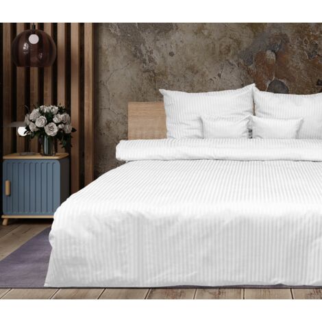 Literie damassé blanc, rayures 1cm 160x200+2x70x80 MATEX