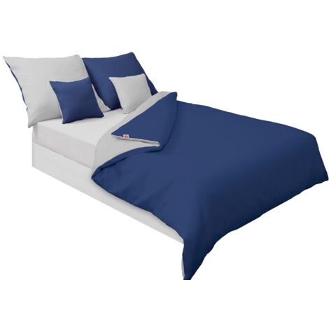 Literie satin double face 160x200 +2x70x80 gris/bleu marine MATEX (1/5)