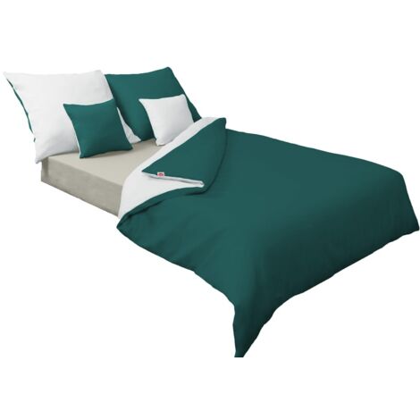 Literie satin double face 140x200 + 70x80 blanc/mais vert MATEX (1/5)