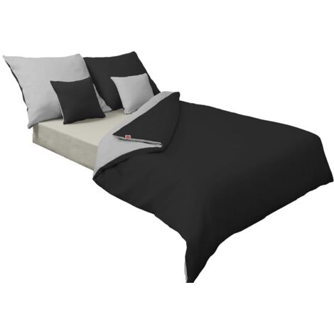 Literie satin double face 140x200 + 70x80 gris/noir MATEX (1/5)