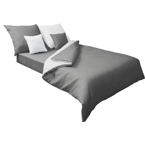 Literie satin double face 140x200 + 70x80 blanc/gris MATEX (1/4)