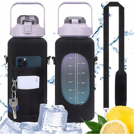Bouteille d'eau 2L avec étui pour clés de téléphone, bouteille de gymnastique, paille (1/5)
