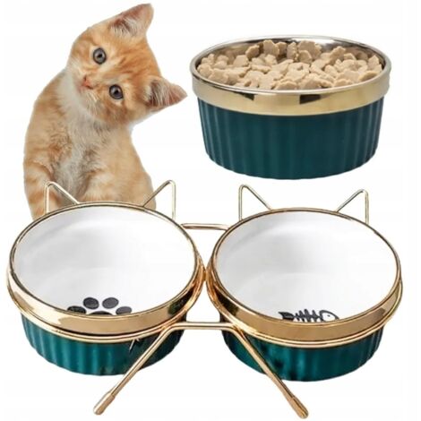 BOLS POUR CHIEN CHAT BOL DOUBLE CÉRAMIQUE SUR SUPPORT 2 BOLS 300ML (1/5)