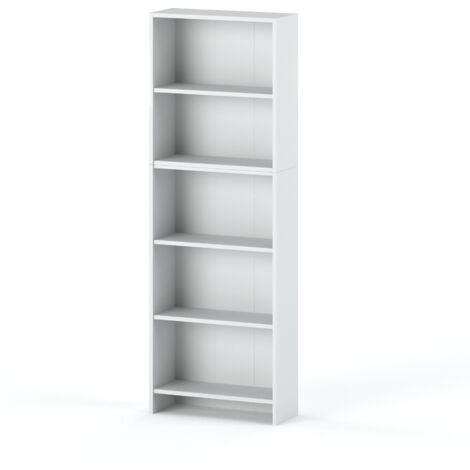 Étagère à livres 189 cm – 5 étagères – Blanc mat – Panneau laminé avec chants ABS – Pour rangement livres et jouets (1/5)