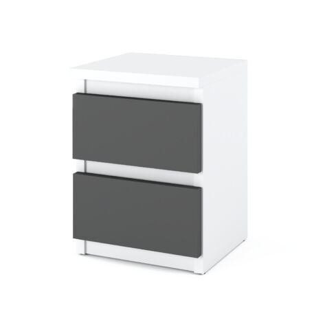 Table de chevet blanche et grise 30 cm – 2 tiroirs – Panneau stratifié – Design minimaliste – Montage facile (1/5)