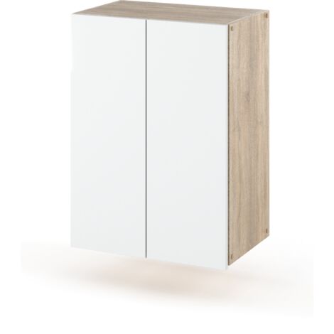 Meuble de salle de bain suspendu chêne Sonoma blanc mat – 2 étagères – Largeur 40 cm – Hauteur 60 cm – Profondeur 25 cm – Montage facile