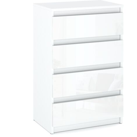 Commode en bois blanc brillant 60 cm – 4 tiroirs spacieux – Panneau stratifié avec finition brillante – Meuble à monter soi-même (1/5)