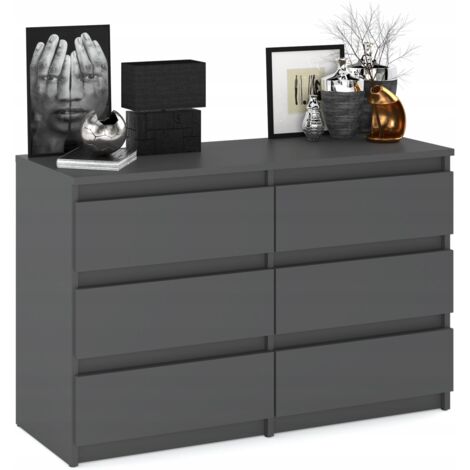 Meuble TV 100 cm avec 6 tiroirs – Buffet gris mat en panneau laminé – Glissières à billes pour un fonctionnement fluide (1/5)