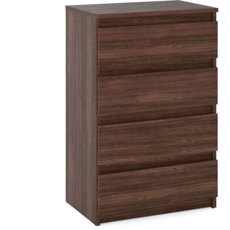 Commode chêne wengé 60 cm – 4 tiroirs – Meuble TV sur pied – Finition mate – Glissières à roulettes pour un usage fluide (1/5)