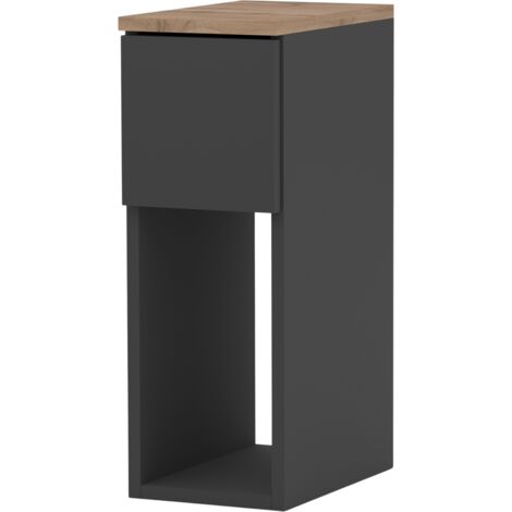 Table de chevet WOTAN - 20 cm - Chêne gris - Design moderne - Avec tiroir et coulisses à galets (1/5)