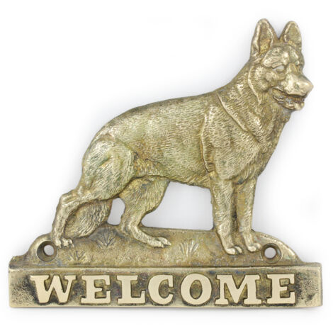 Berger allemand, alsacien - Plaque de porte avec chien, panneau de bienvenue en laiton, panneau unique avec le mot "Bienvenue" par Art-Dog (1/4)