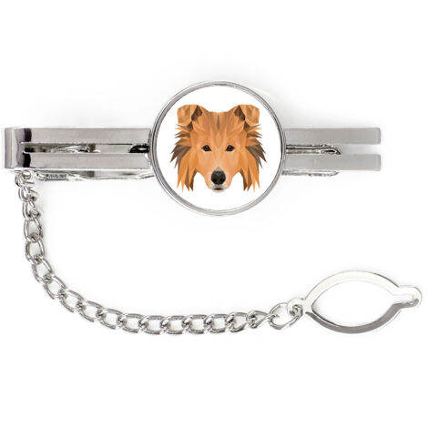 Colley à poil long - pince à cravate géométrique avec photo et inscription Art-Dog (1/4)