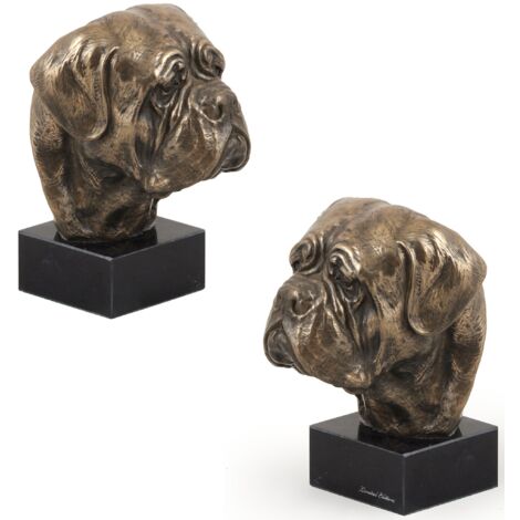 Dogue de Bordeaux, Mastiff français - statuette de chien, buste sur socle en pierre, sculpture, trophée pour une exposition canine par Art-Dog (1/5)