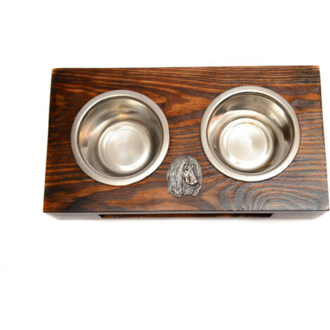 Lévrier Afghan II - Support en bois avec gamelles pour chien, gamelles en acier, cadeau pour adopter un chien d'Art-Dog (1/5)