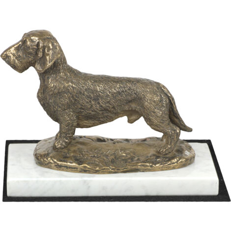 Teckel à poil dur - statuette de chien, figure sur marbre blanc, trophée pour une exposition canine par Art-Dog