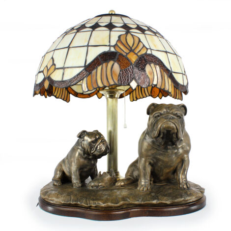 Bouledogue anglais, Bulldog - lampe avec abat-jour en verre teinté, lampe de table avec statuette de chien, décoration d'intérieur rétro par Art-Dog (1/5)