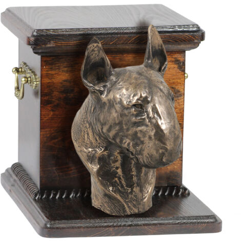 Bull Terrier, Bull Terrier IV - une urne funéraire pour chien avec une statuette, une urne élégante et unique ornée d'un buste de chien, signée Art-Dog. (1/3)