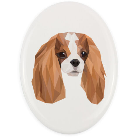 Cavalier King Charles Spaniel - plaque avec photo et inscription géométrique par Art-Dog (1/4)