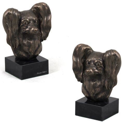 Papillon, Épagneul Continental - statuette de chien, buste sur socle en pierre, sculpture, trophée pour une exposition canine par Art-Dog (1/5)