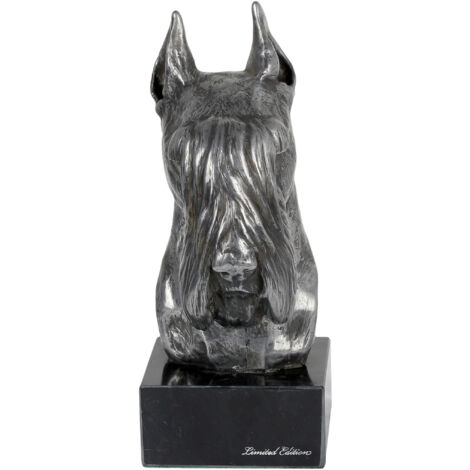 Schnauzer, Schnauzer - figurine sur marbre, recouverte de métal argenté, faite à la main, marque Art-Dog (1/5)