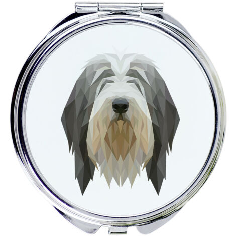 Bearded Collie, Highland Collie - Miroir avec photo et inscription géométrique par Art-Dog (1/3)