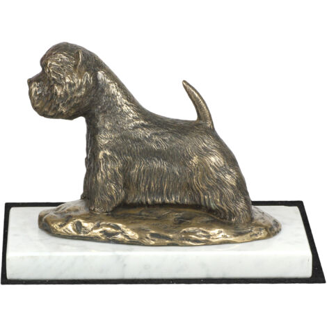 Statue Animalière Chien Sur Socle En Marbre, Sculpture Originale XXème