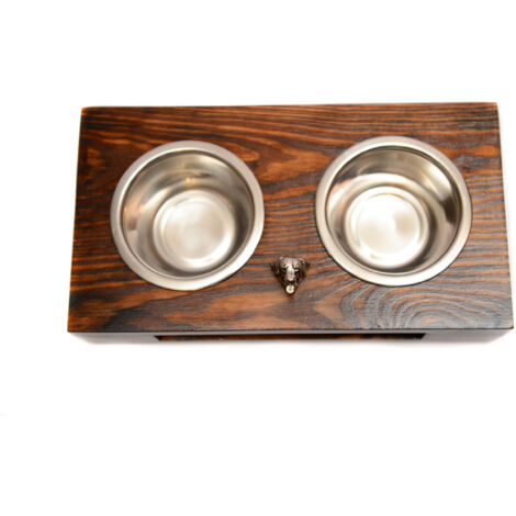 Rottweiler - Support en bois avec gamelles pour chien, gamelles en acier, cadeau pour adopter un chien d'Art-Dog