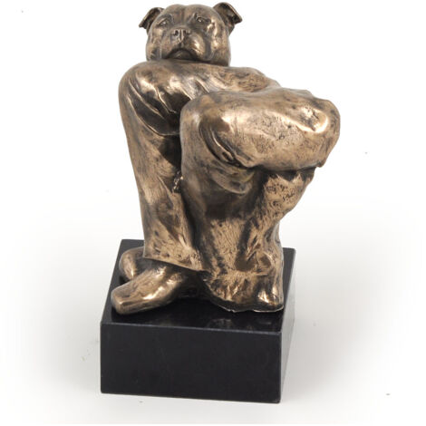 Sculpture Staffordshire Bull Terrier - Buste Chien Sur Genou - Art Dog - Édition Limitée