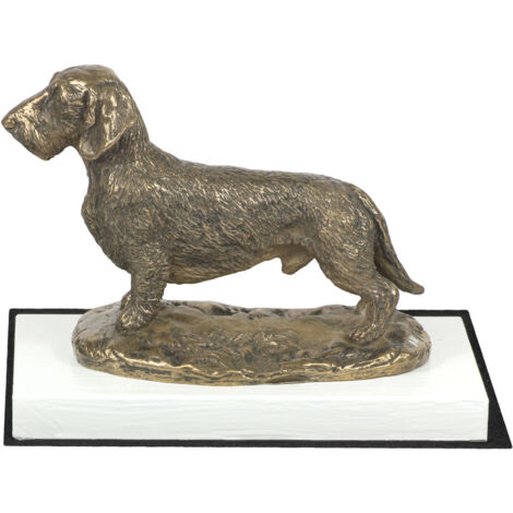 Teckel à poil dur - statuette de chien, figurine sur socle blanc, trophée pour exposition canine par Art-Dog