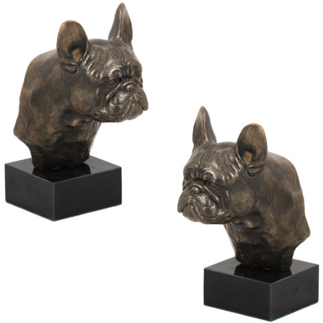 Bouledogue français II - statuette de chien, buste sur socle en pierre, sculpture, trophée pour expositions canines par Art-Dog (1/5)