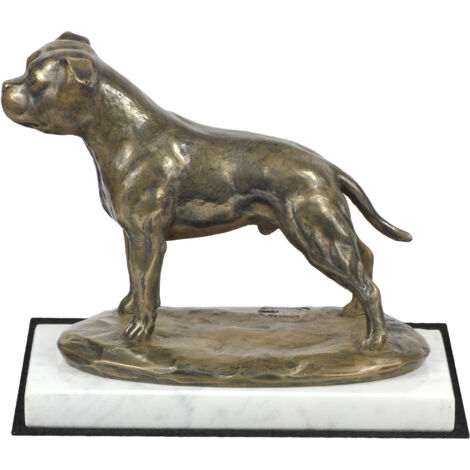 Staffordshire Bull Terrier, Staffik, Staffi III - statuette de chien, figure sur marbre blanc, trophée pour une exposition canine par Art-Dog