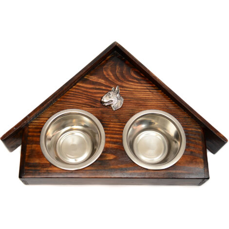 Bull Terrier, Bull Terrier II - Support en bois avec gamelles pour chien, gamelles décoratives pour chien, cadeau pour adopter un chien par Art-Dog (1/5)