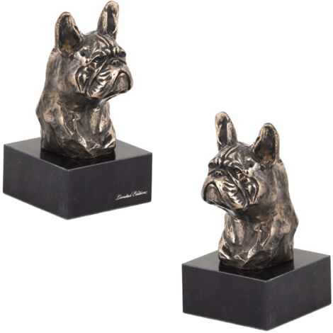 Bouledogue français I - statuette de chien, buste sur socle en pierre, sculpture, trophée pour expositions canines de la marque Art-Dog (1/5)
