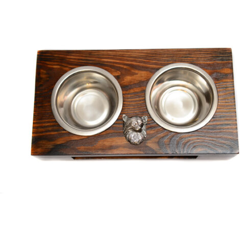 Chihuahua à poil long - Support en bois avec gamelles pour chien, gamelles en acier, cadeau pour adopter un chien d'Art-Dog (1/5)